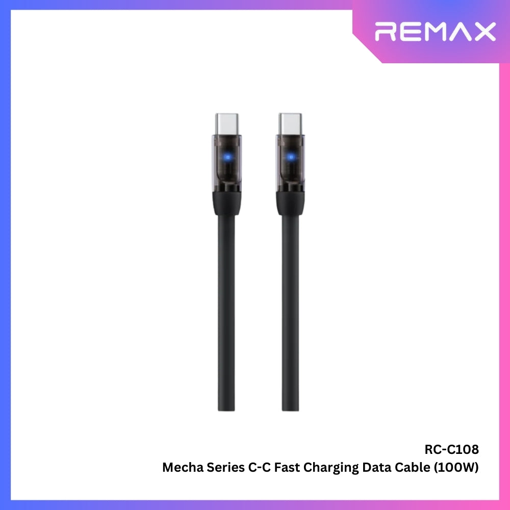 100W ( C to C )-REMAX RC-C108 C-C Mecha Series 100W Type-C to Type-C Fast Charging Data Cable - Black