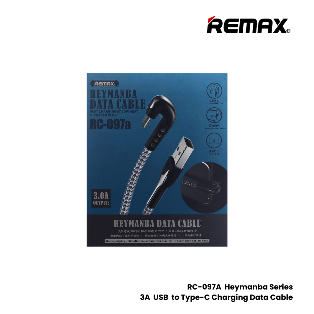 3A ( Type-C )-REMAX RC-097A Heymanba Series 3A USB to Type-C Charging Data Cable - Black