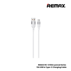 3A ( Type-C )-REMXA RC-C136A Lyoncal Series 3A USB to Type-C Fast Charging Data Cable - White