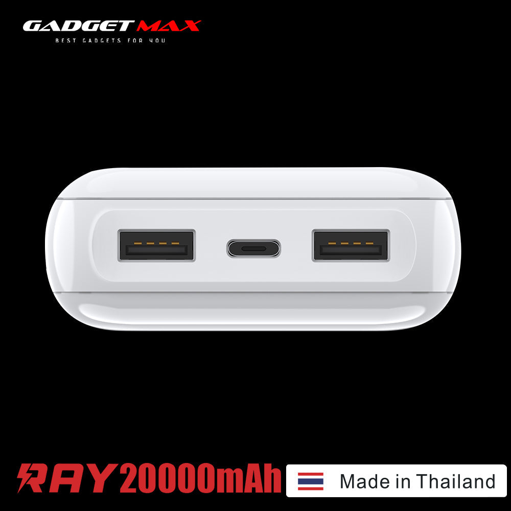 GADGET MAX 20000mAh NEW RAY POWER BANK, 20000mAh (5V/2.0A)(OUTPUT-2USB/INPUT-MICRO/TYPE-C) - White