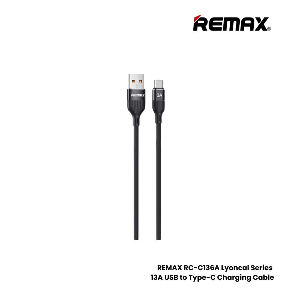 3A ( Type-C )-REMXA RC-C136A Lyoncal Series 3A USB to Type-C Fast Charging Data Cable - Black