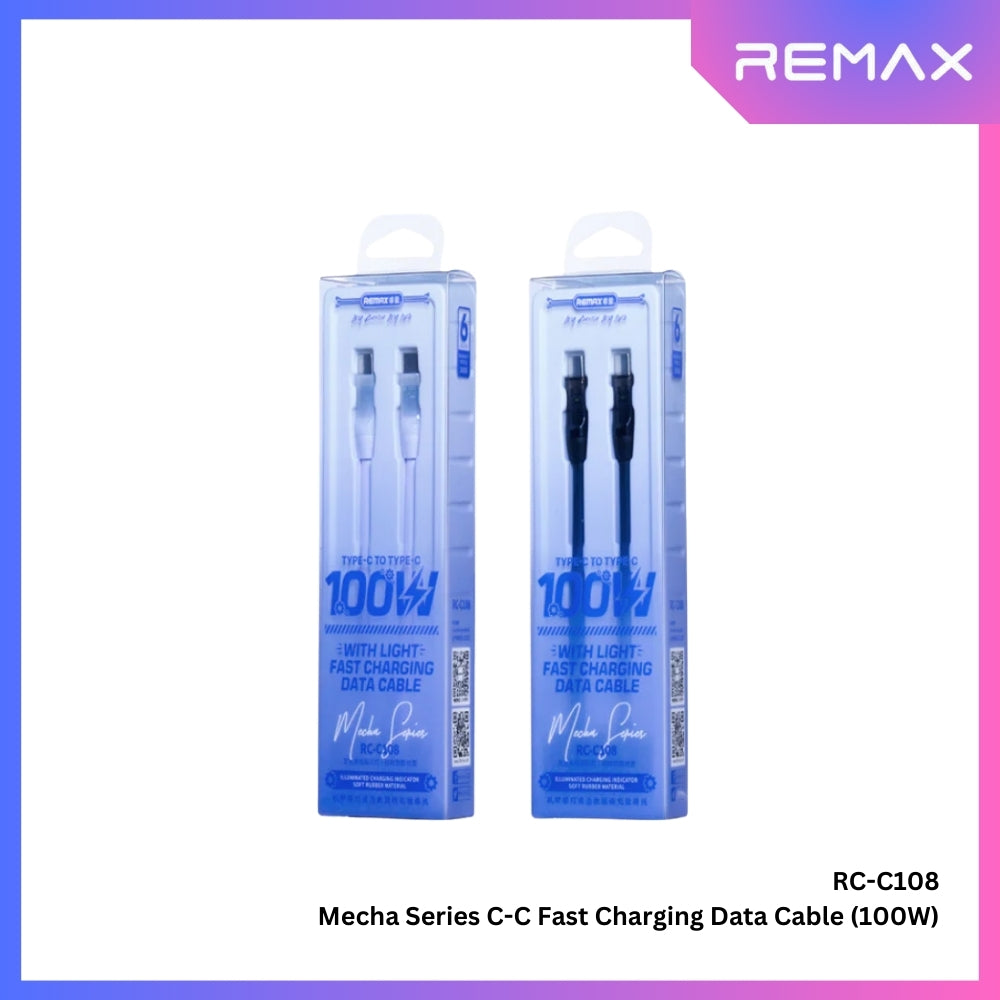 100W ( C to C )-REMAX RC-C108 C-C Mecha Series 100W Type-C to Type-C Fast Charging Data Cable - Black