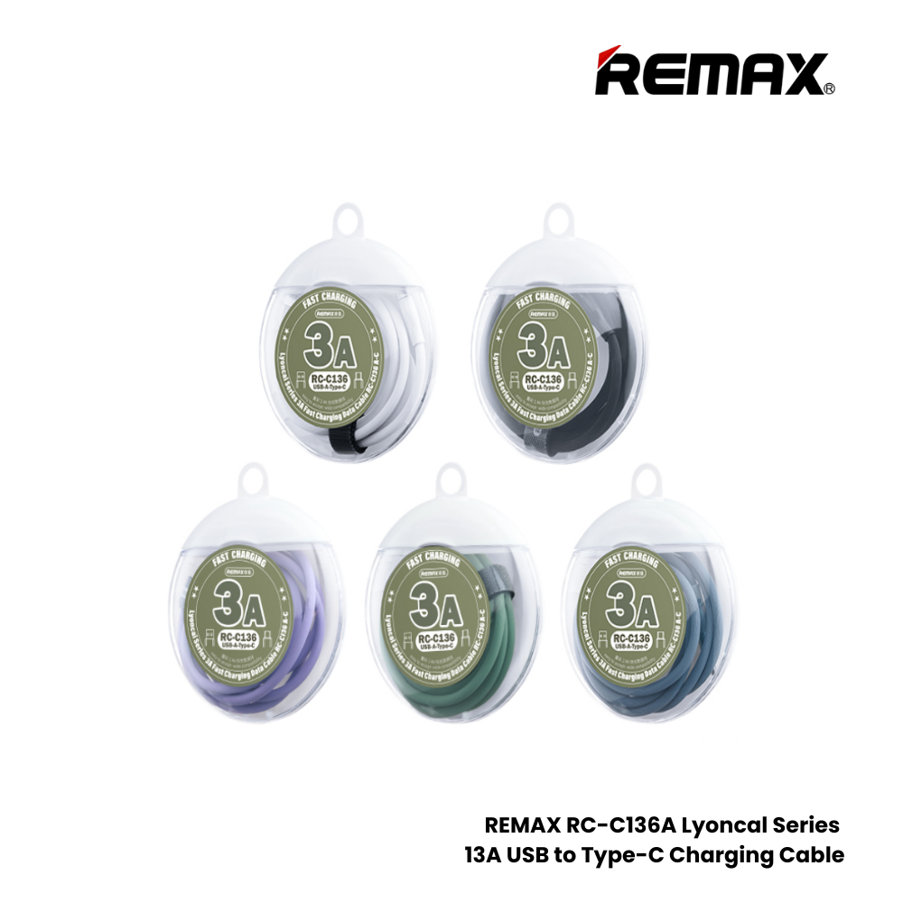 3A ( Type-C )-REMXA RC-C136A Lyoncal Series 3A USB to Type-C Fast Charging Data Cable - Black