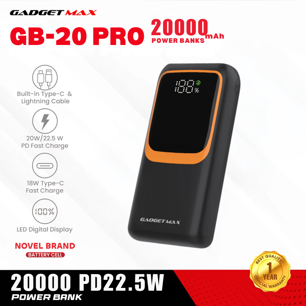 GADGET MAX GB-20 Pro 20000mAh PD+QC Fast Charging Power Bank(PD 20W+QC 22.5W) - Black