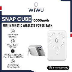 WIWU - Snap Cube 10000mAh PD+QC Magnetic Wireless Power Bank (20W+22.5W) - White