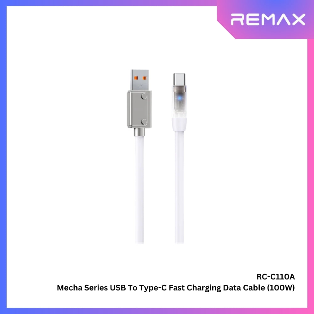 100W ( Type-C )-REMAX RC-C110A Mecha Series 100W USB to Type-C Fast Charging Data Cable - White