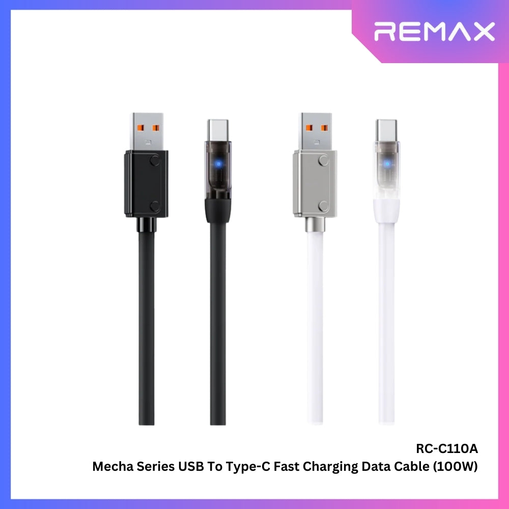100W ( Type-C )-REMAX RC-C110A Mecha Series 100W USB to Type-C Fast Charging Data Cable - Black