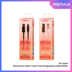 100W ( Type-C )-REMAX RC-C110A Mecha Series 100W USB to Type-C Fast Charging Data Cable - Black