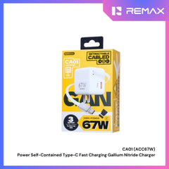 REMAX - CA01 ACC67W Power Self-Contained Retractable Type-C Cable Gallium Nitride Gan Charger - White