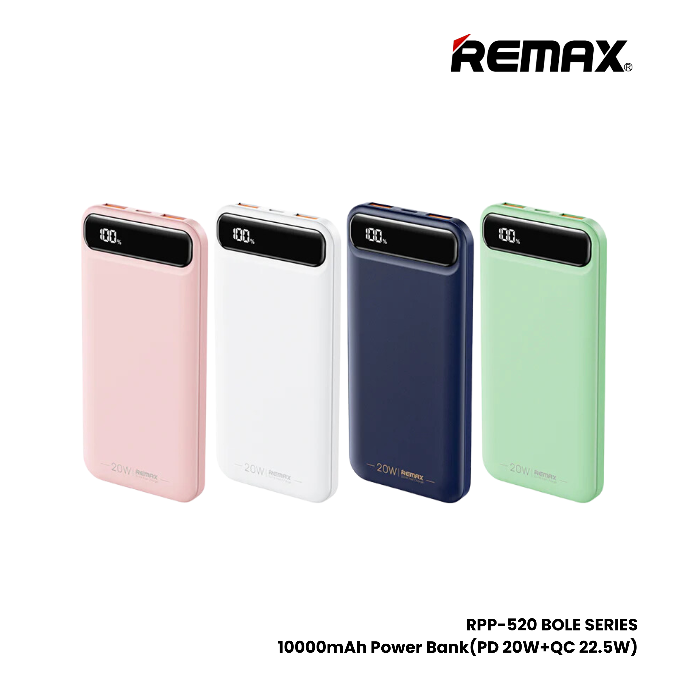 REMAX RPP-520 Bole Series 10000mAh PD+QC Fast Charging Power Bank(PD 20W+QC 22.5W) - Power Bank