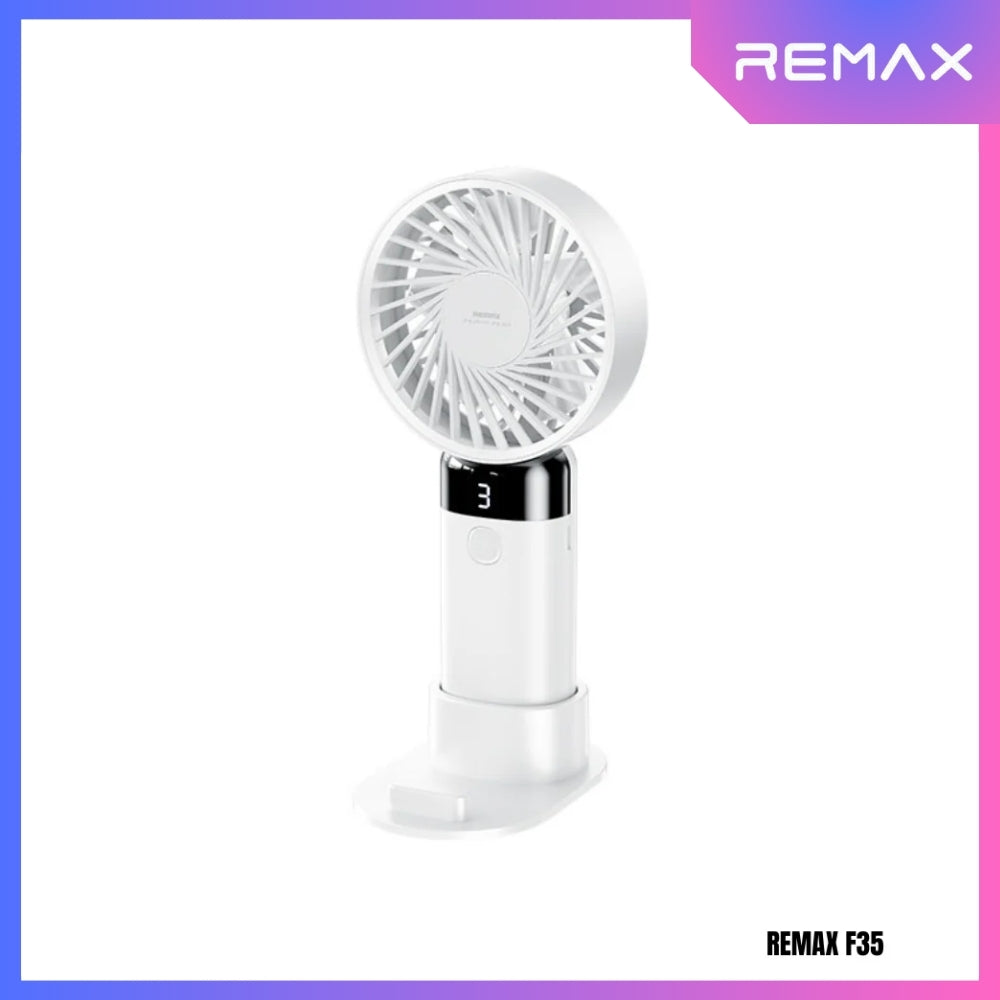 REMAX F35 Digital Display Folding Handheld Fan - White