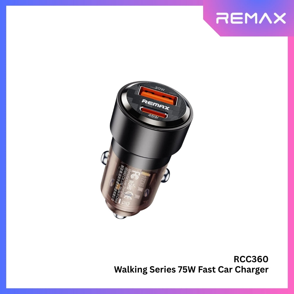 REMAX - RCC360 Walking Series PD+QC Fast Car Charger ( 75W ) - Black