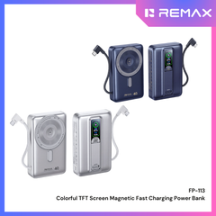 REMAX - FP-113 20000mAh Colorful TFT Screen Magsafe WIreless Charging Power Bank ( PD40W+Magsafe15W) - Silver