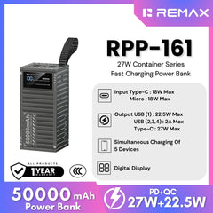 REMAX RPP-161 Container Series 50000mAh PD+QC Power Bank(PD 27W+ QC22.5W) - White