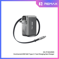 REMAX - CA-17 Continental 45W Retractable Type-C Cable Fast Charging Gan Charger - Tarnish