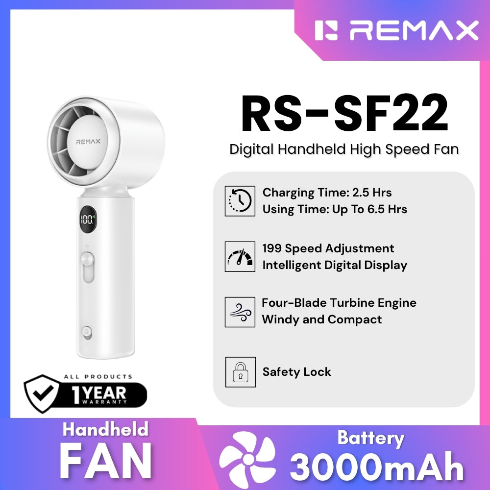 REMAX - RS-SF22 Digital High Speed Handheld Fan - White