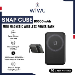 WIWU - Snap Cube 10000mAh PD+QC Magnetic Wireless Power Bank (20W+22.5W) - Black