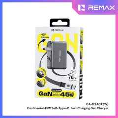 REMAX - CA-17 Continental 45W Retractable Type-C Cable Fast Charging Gan Charger - Tarnish