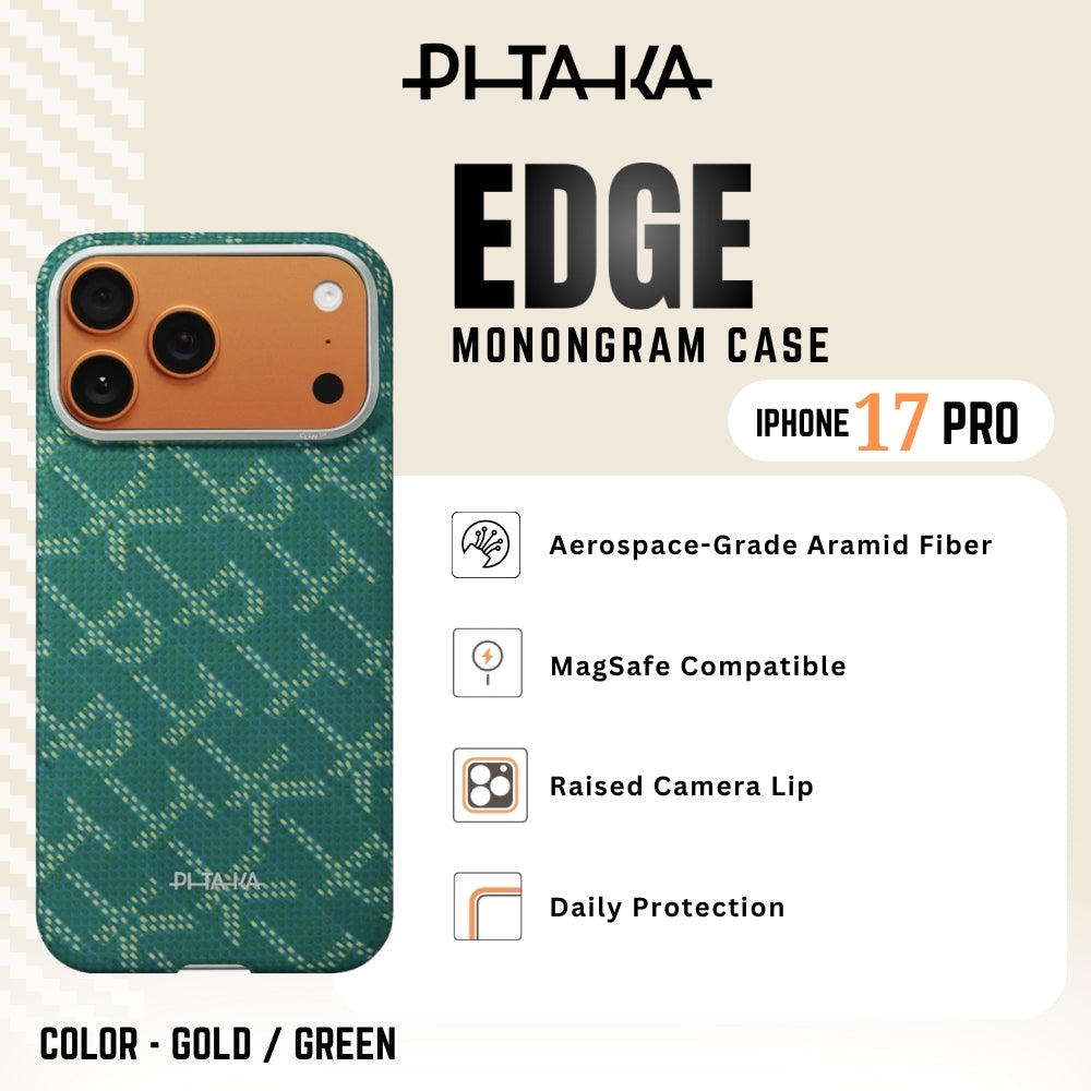 PITAKA - Monogram ( Edge ) Case For iPhone 17 Pro - Gold / Green