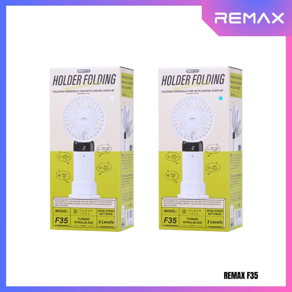 REMAX F35 Digital Display Folding Handheld Fan - White
