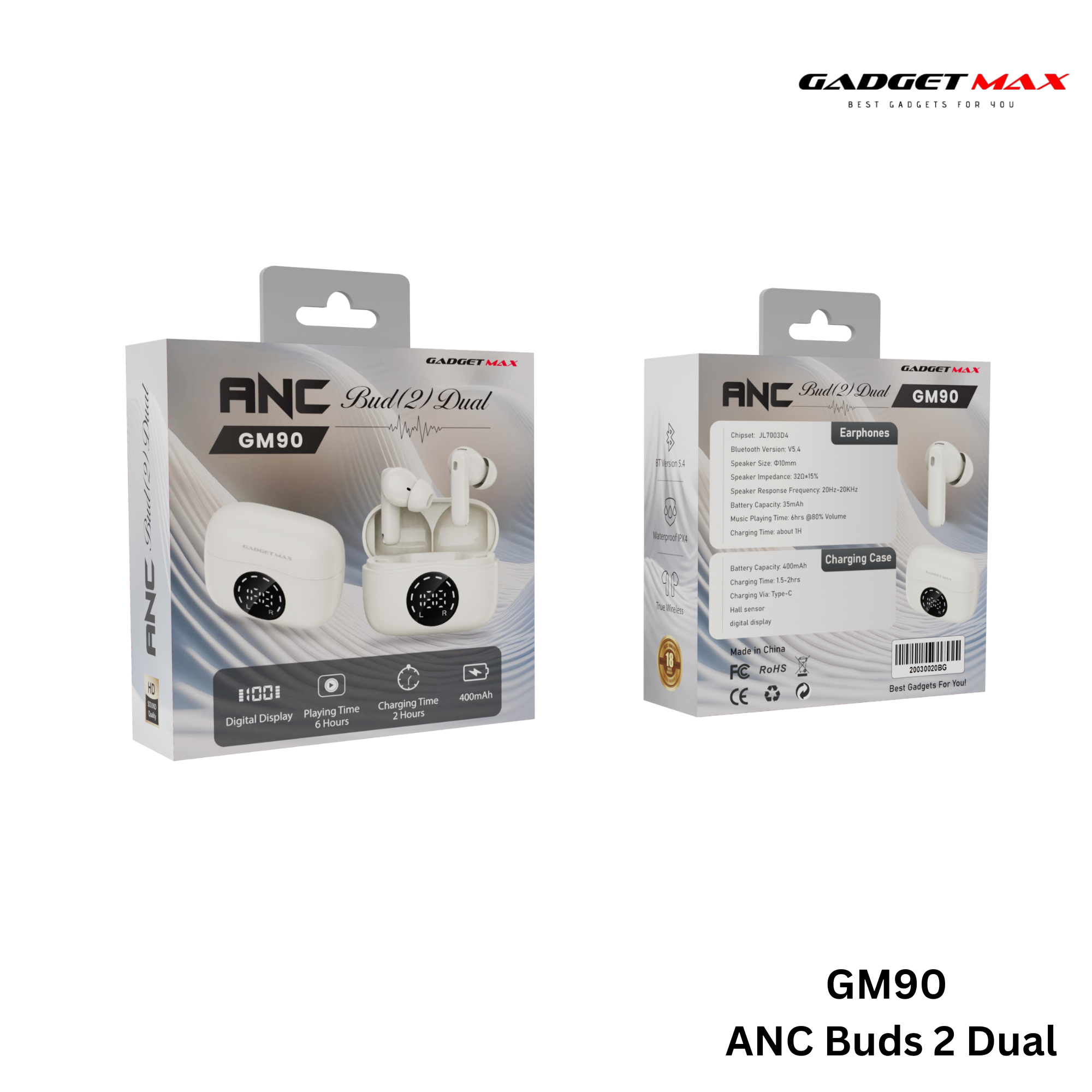GADGET MAX - GM90 ANC BUD2 Dual ENC Active Noise Cancellation Bluetooth Wireless Earbuds - Beige