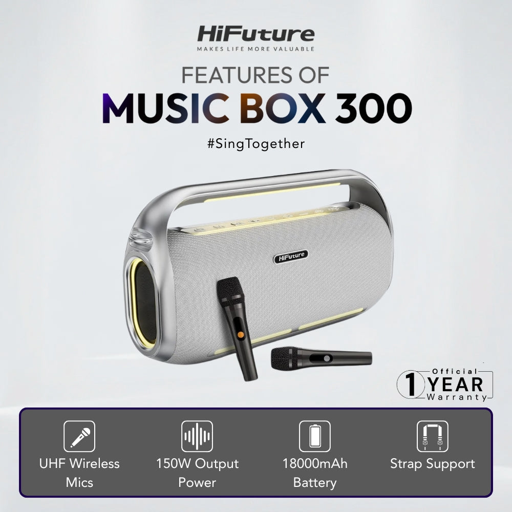 HiFuture - Music Box 300 Bluetooth Wireless Speaker ( 150W ) - Silver