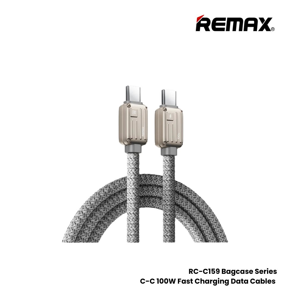 100W ( C to C )-REMAX RC-C159 Bagcase Series 100W Type-C to Type-C PD Fast Charging Data Cable - Grey