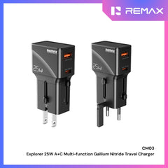 REMAX - CM03 Explorer 25W A+C MultiFunctional Gallium Nitride Travel Charger - Black