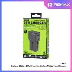 REMAX - CM03 Explorer 25W A+C MultiFunctional Gallium Nitride Travel Charger - Black