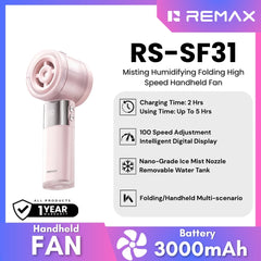 REMAX - RS-SF31 Misting Humidifying Folding High Speed Handheld Fan - Pink
