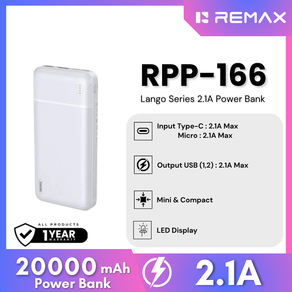 REMAX RPP-166 Lango Series 20000mAh Power Bank - White