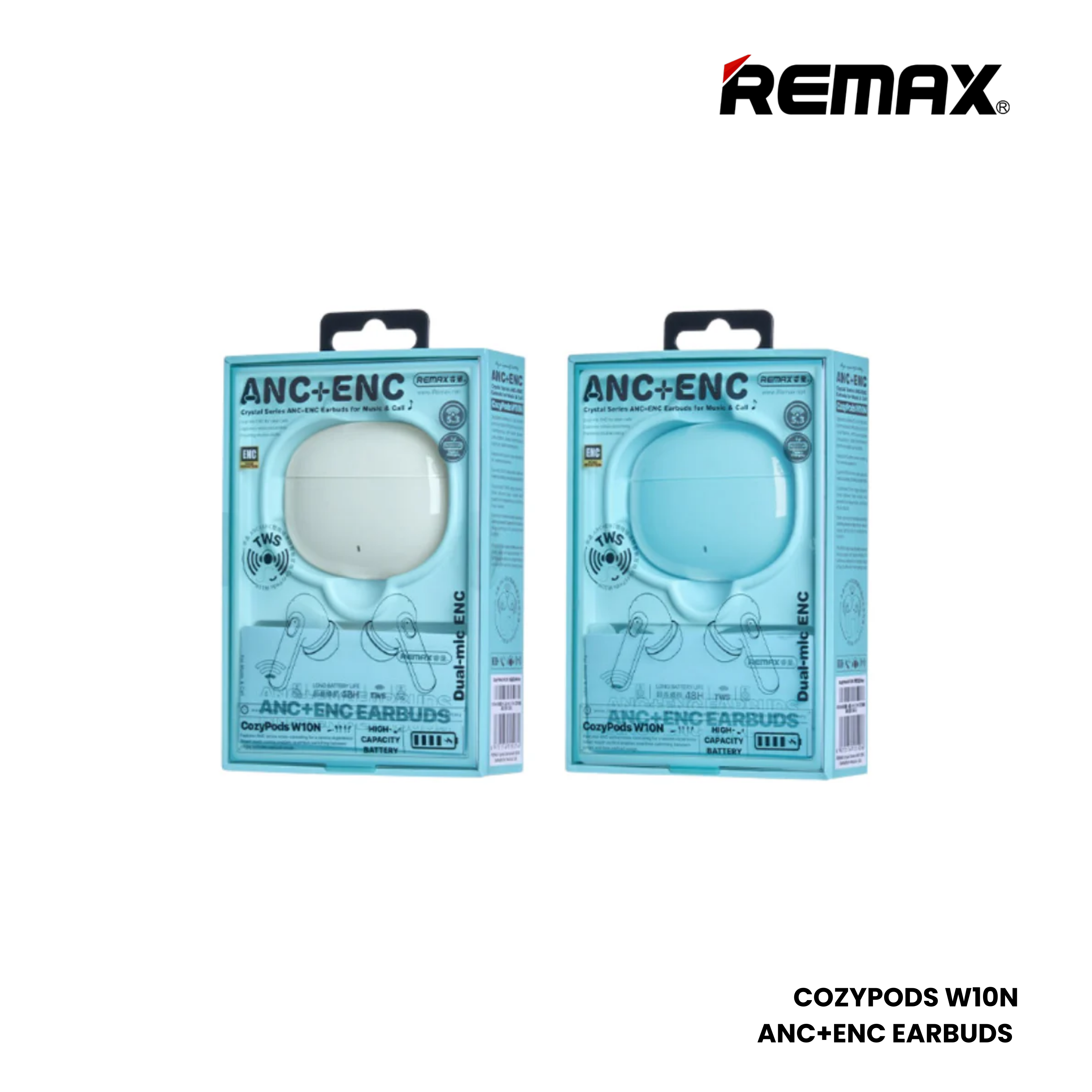 REMAX COZYPODS W10N Crystal Series ANC+ENC Bluetooth Wireless Earbuds - White