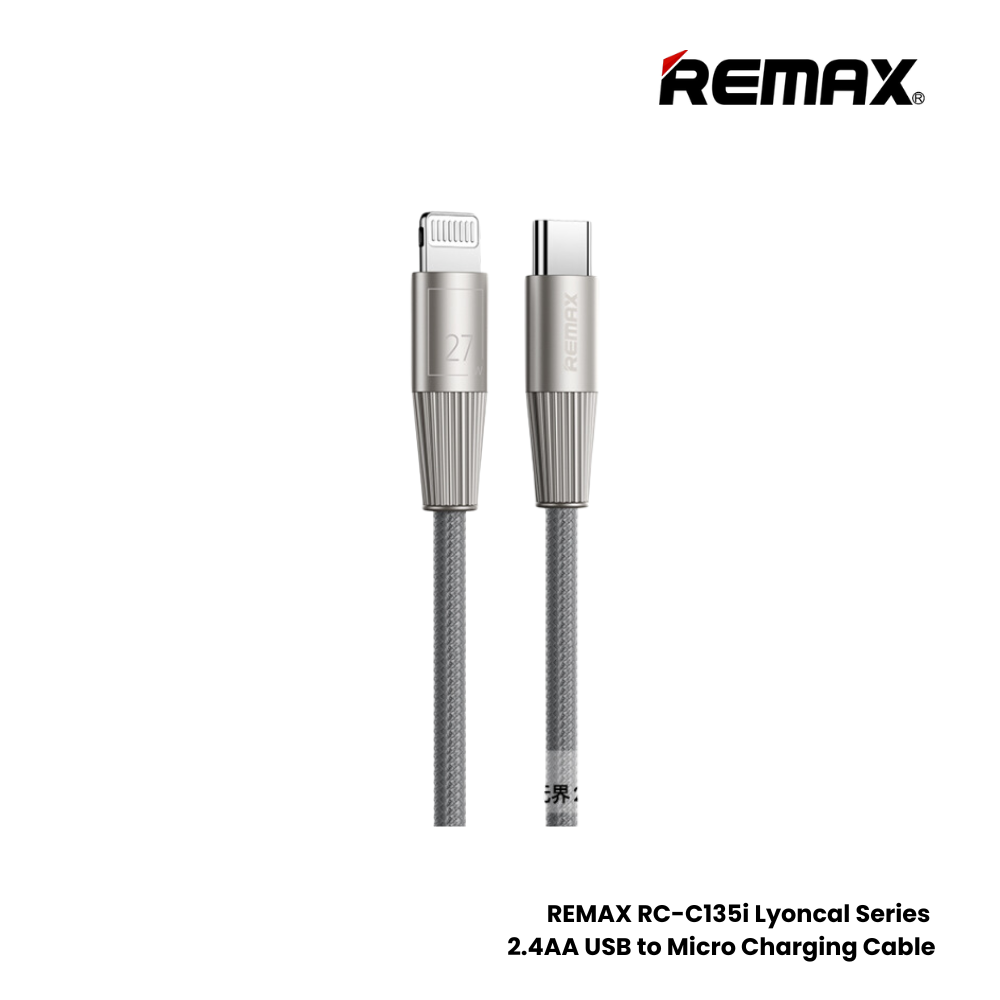 27W ( C to Lightning )-REMAX RC-C107 C-L Infinity Series 27W Type-C to Lightning Fast Charging Data Cable - Silver Grey