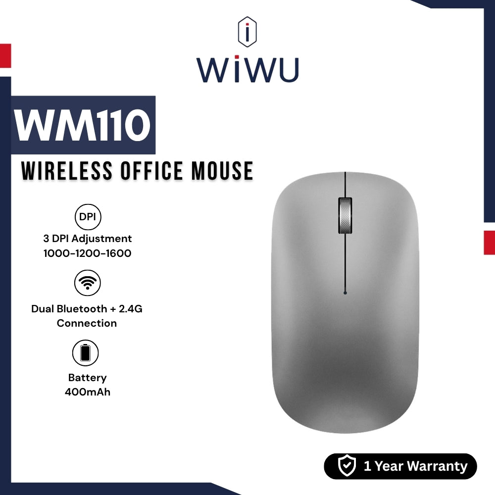 WIWU - WM110 Wireless Office Mouse (2.4G + Dual Bluetooth) - Silver