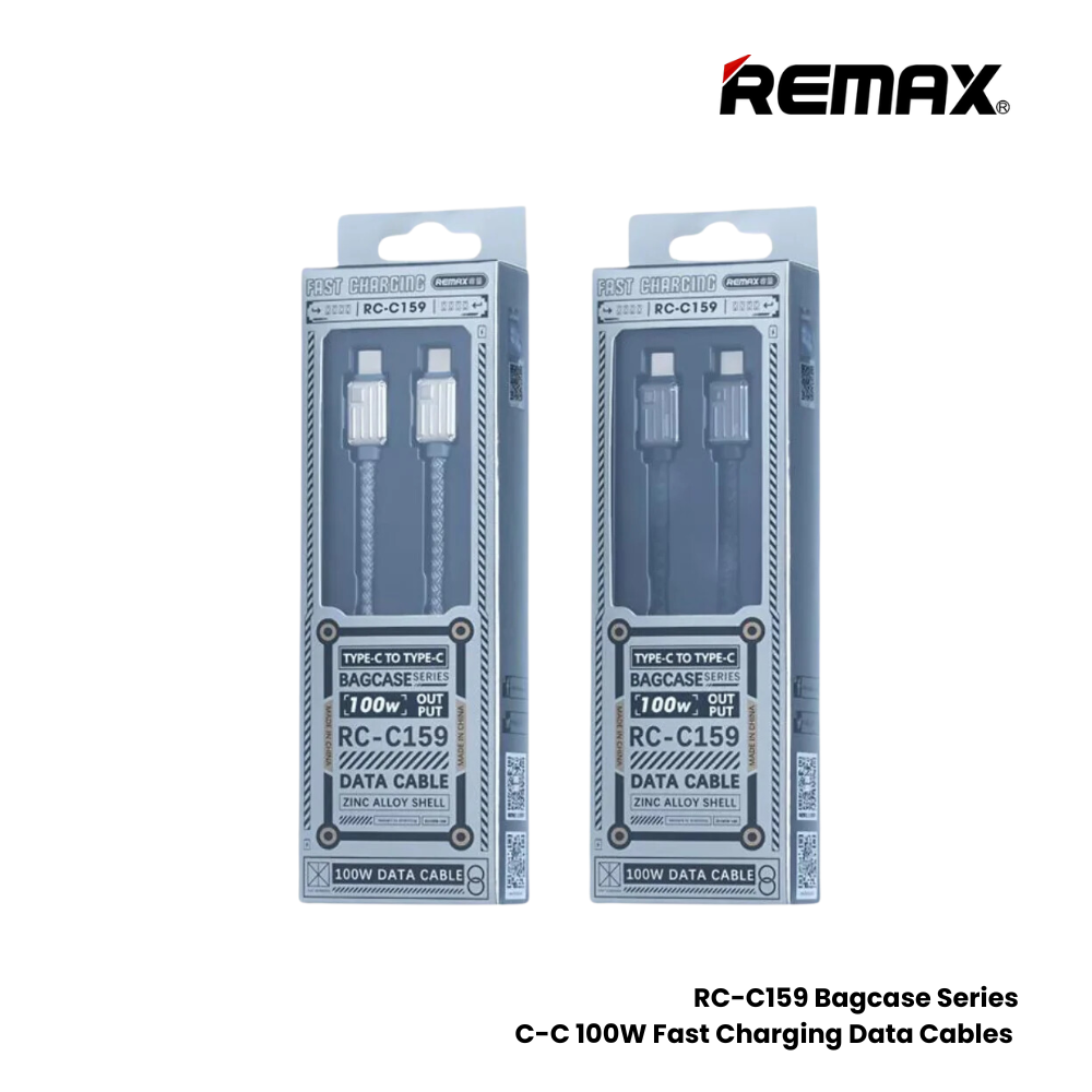 100W ( C to C )-REMAX RC-C159 Bagcase Series 100W Type-C to Type-C PD Fast Charging Data Cable - Grey