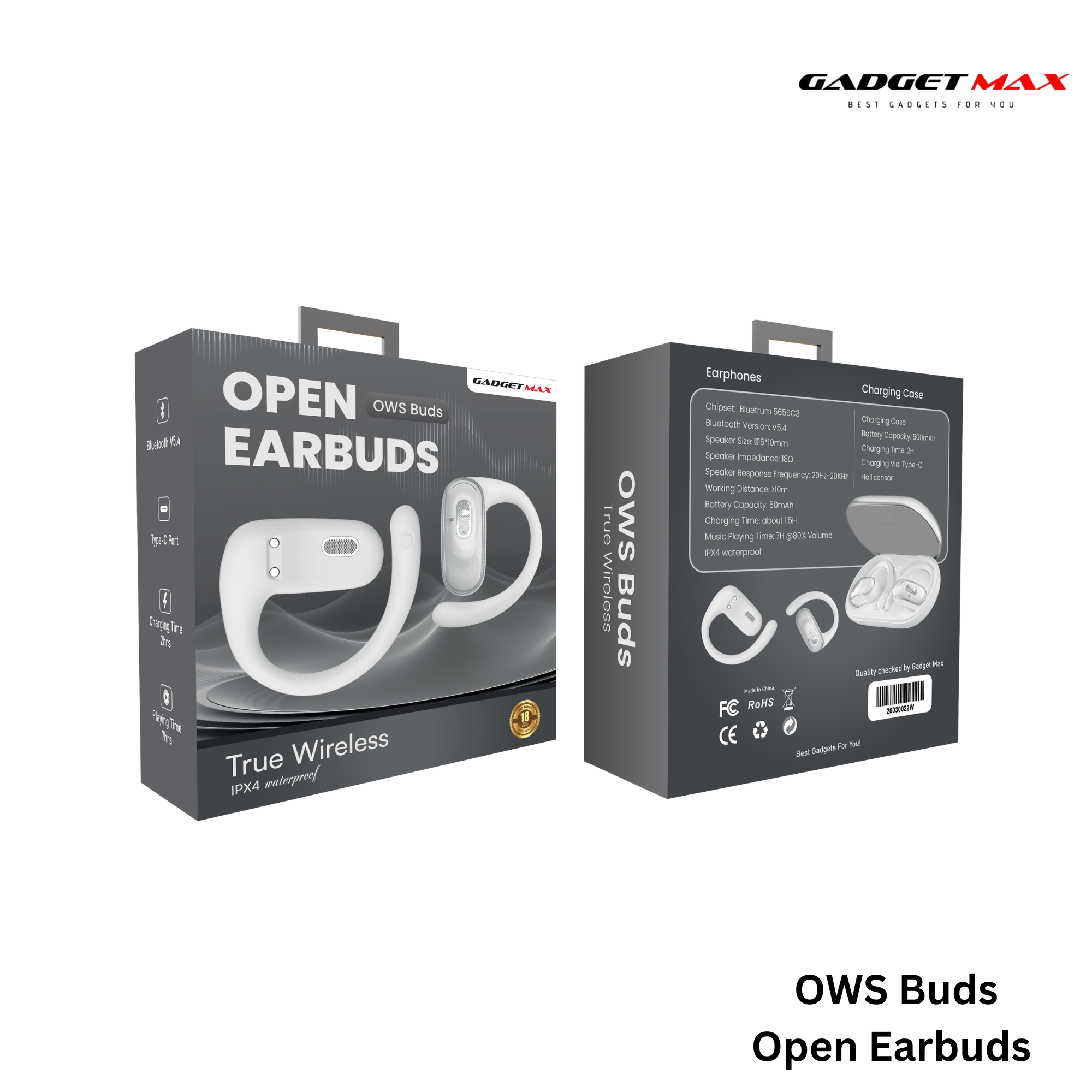 GADGET MAX - OWS-01 Open WIreless Bluetooth Earbuds - White