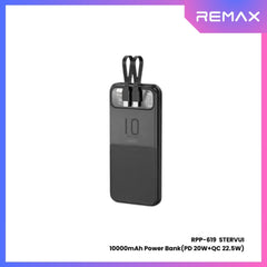 REMAX RPP-619 Stervui Series 10000mAh PD+QC Fast Charging Power Bank(PD 20W+QC 22.5W) - Black