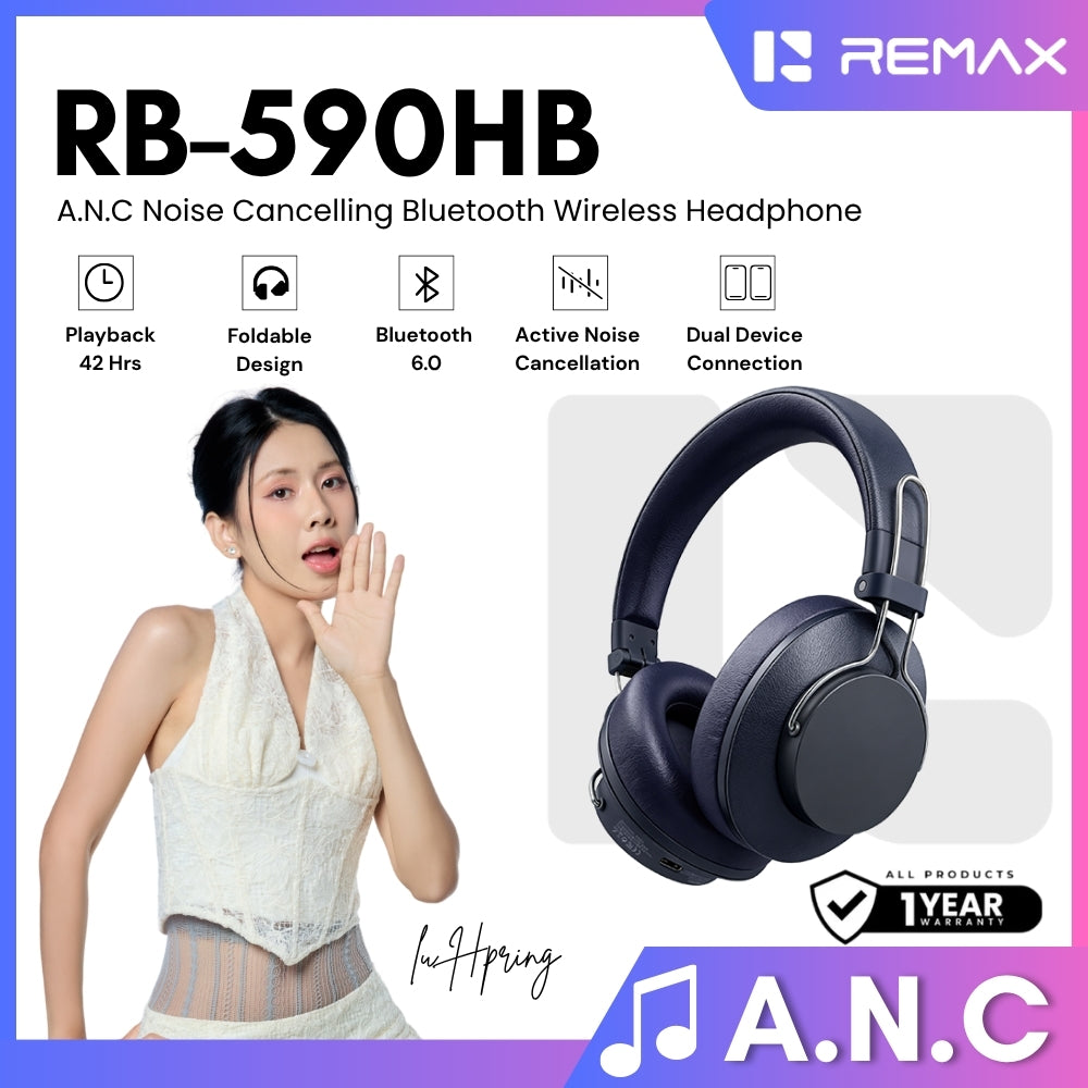 REMAX - RB-590HB ANC Noise Canceling Wireless Headphones - Blue