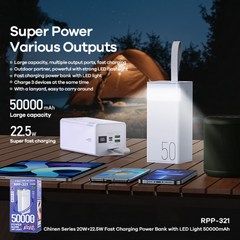 REMAX RPP-321 Chinen Series 50000mAh PD+QC Fast Charging Power Bank(PD 20W+QC 22.5W) - White