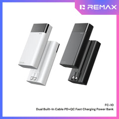 REMAX - FC-10 20000mAh Dual Built-In Cable PD+QC Fast Charging Power Bank - White