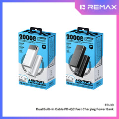 REMAX - FC-10 20000mAh Dual Built-In Cable PD+QC Fast Charging Power Bank - White