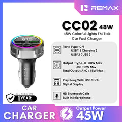 REMAX - CC02 45W Colorful Light FM Talk Fast Car Charger - Black