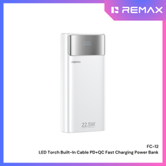 REMAX - FC-12 20000mAh 20W+22.5W Torch Light Built-In-Cable Fast Charging Power Bank - Silver
