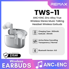 REMAX - TWS-11 ANC+ENC Zinc Alloy True Wireless Stereo Music Talking Wireless Earbuds - Silver