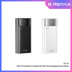 REMAX - FC-12 20000mAh 20W+22.5W Torch Light Built-In-Cable Fast Charging Power Bank - Silver