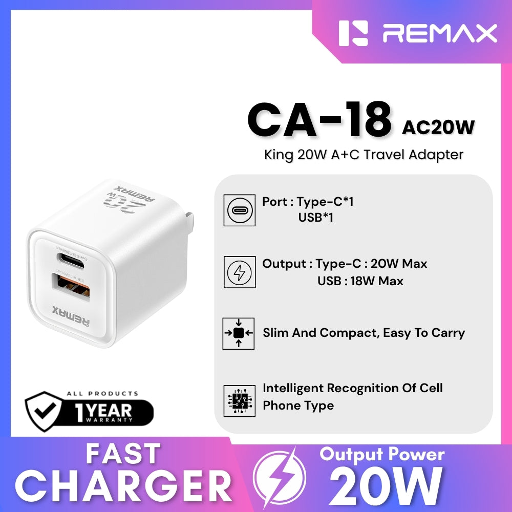 REMAX - CA-18 King 20W A+C Travel Adapter - White