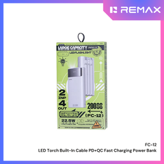 REMAX - FC-12 20000mAh 20W+22.5W Torch Light Built-In-Cable Fast Charging Power Bank - Silver