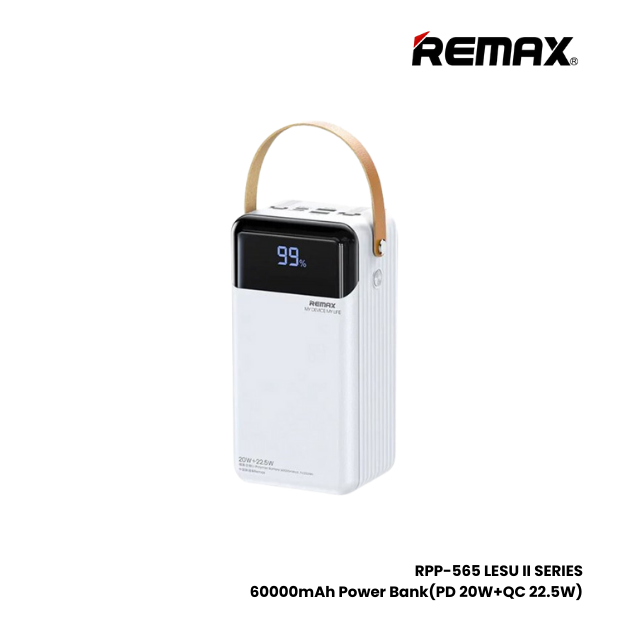 REMAX RPP-565 Lesu 2 Series 60000mAh PD+QC Fast Charging Power Bank(PD 20W+QC 22.5W) - White