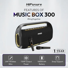 HiFuture - Music Box 300 Bluetooth Wireless Speaker ( 150W ) - Black
