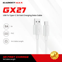 GADGET MAX - GX27 TPE Series USB To Type-C Data Cable ( 3A ) - White